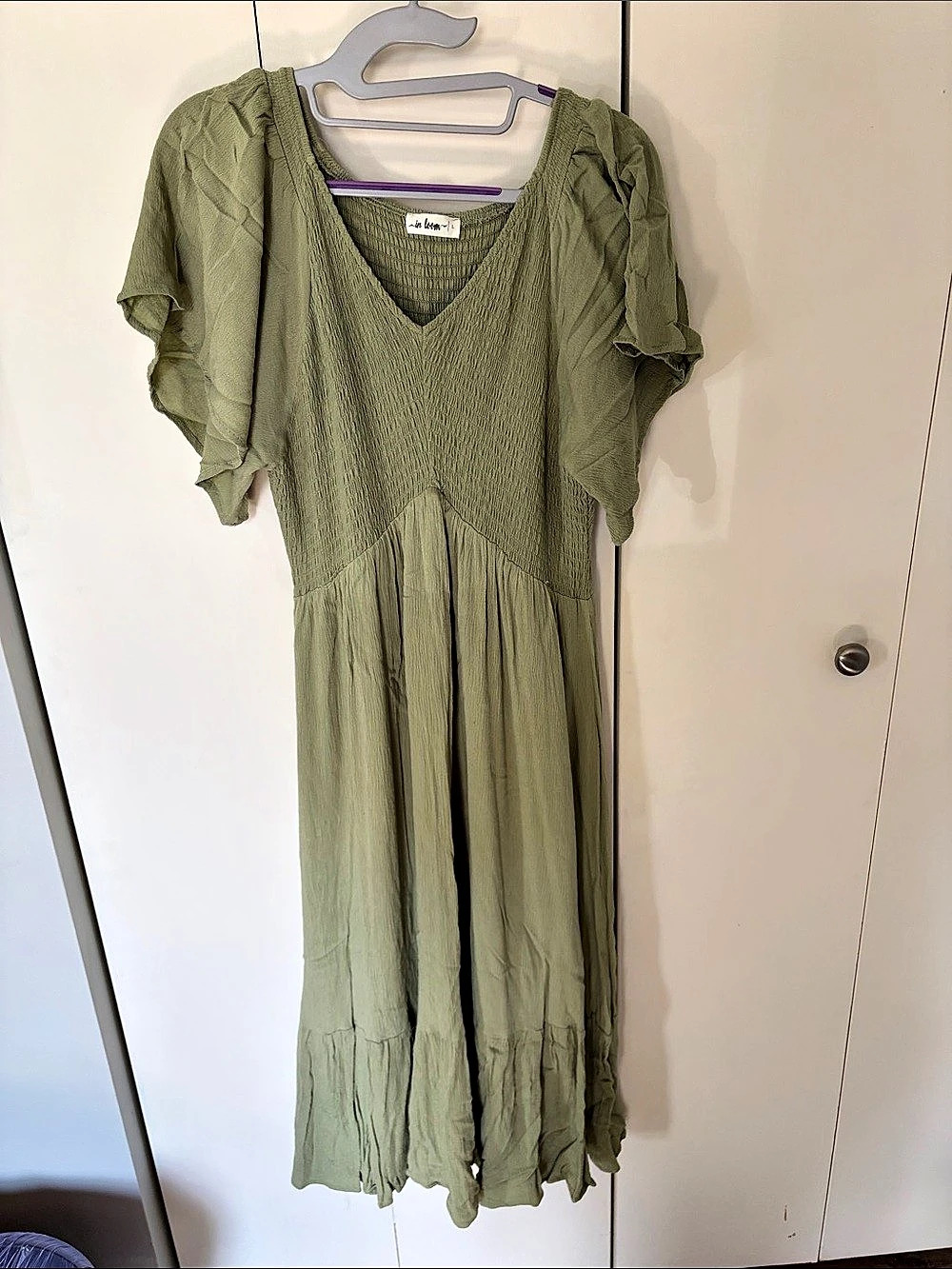 In Loom Lovell Smocked Midi Dress Green Large Like New